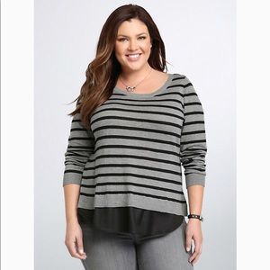 NWT Torrid layered grey striped sweater, 2X